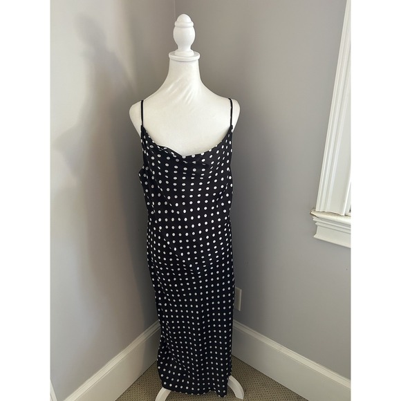 Emma & Michele Black White Polka Dot Maxi Cowl Neck Slip Dress  Dress - Picture 1 of 7